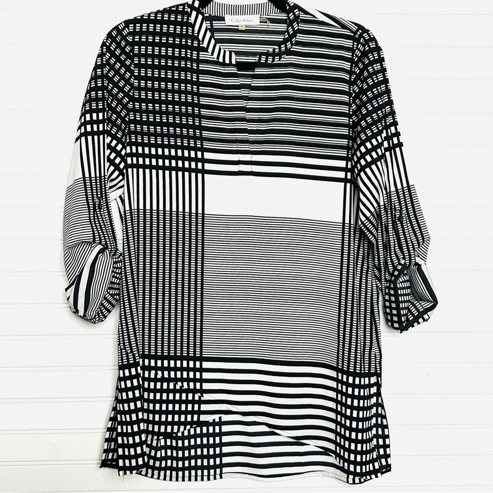 CALVIN KLEIN Black & White Stripe Pattern Tunic